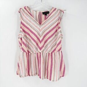 Pink Striped V-Neck Sleeveless Top